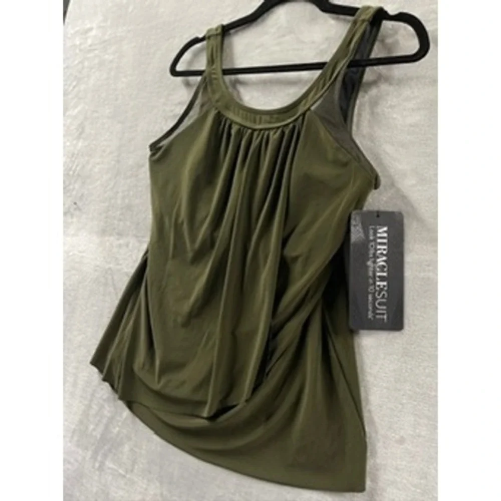 NWT Miraclesuit Ursula Tankini Top Nori Draped Scoop Neck Swimwear 14 $128